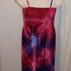 Long Red Tye Dyed Sun Dress with Spaghetti Straps
